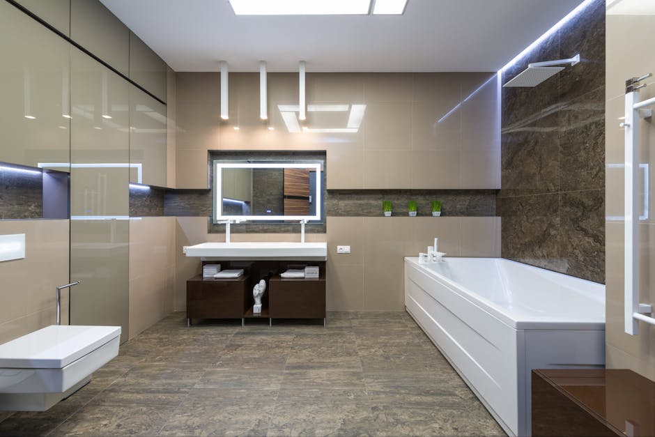 Contractor carefully installing bathroom tile