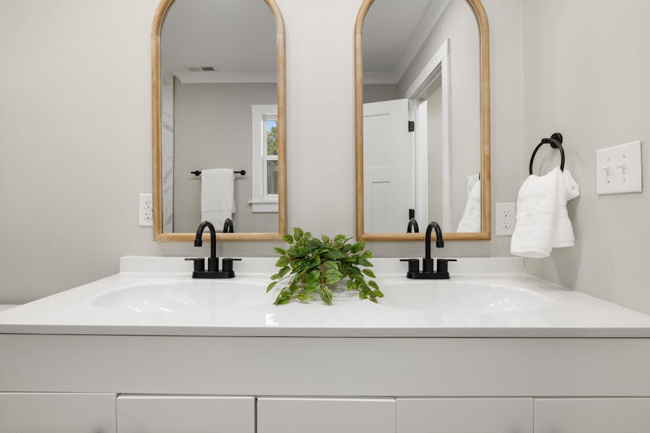 Modern double vanity bathroom sink setup